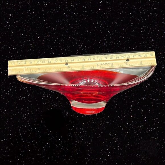 Sommerso Art Glass Bowl Centerpiece Red Clear Dish 9.5”W 3”T - Picture 5 of 10